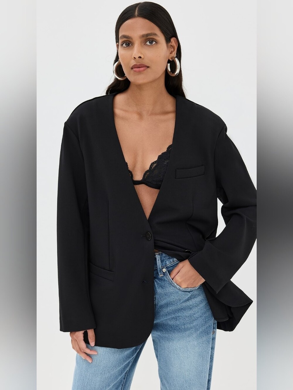 STAUD Blake Black Oversized V-Neck Blazer Size M/L New No Tags
